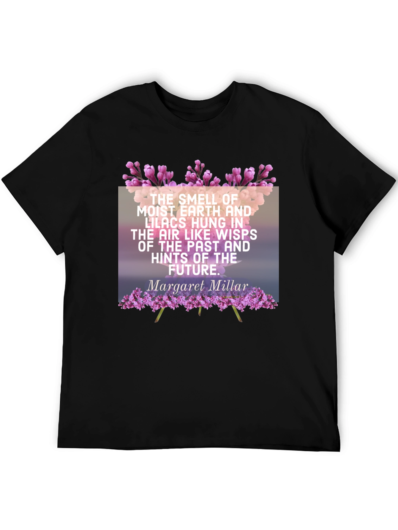 Camiseta Negra con Cita Literaria y Diseño Floral