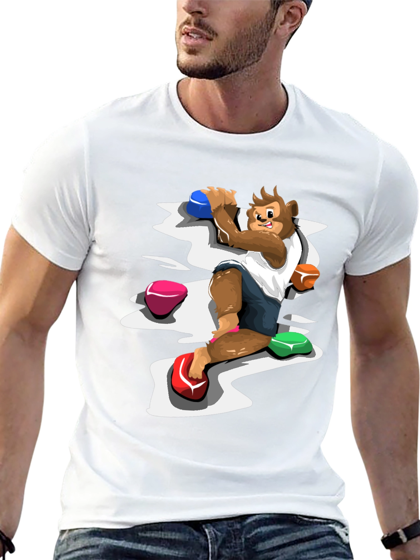 Camiseta Negra con Diseño de Mono Escalador