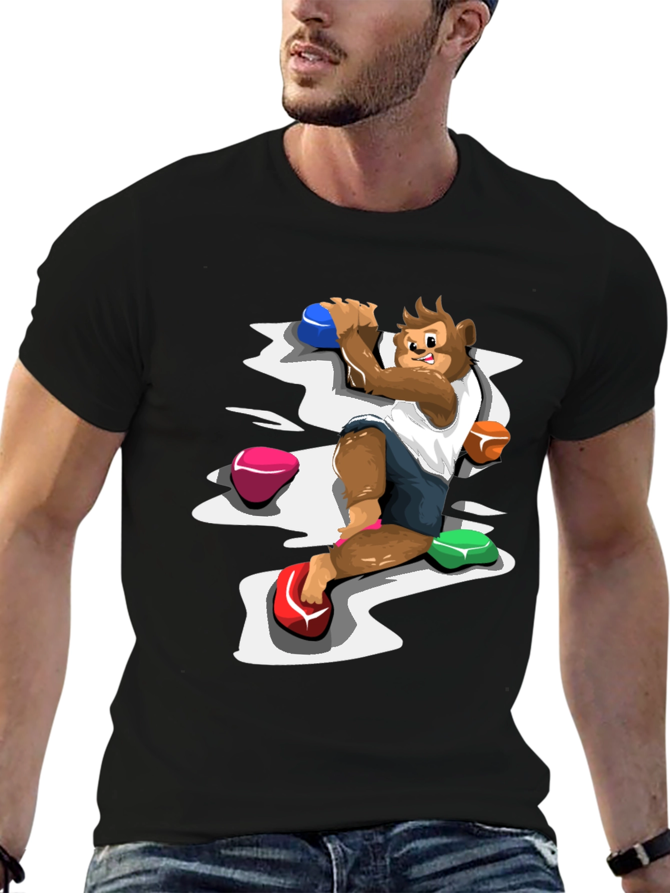Camiseta Negra con Diseño de Mono Escalador