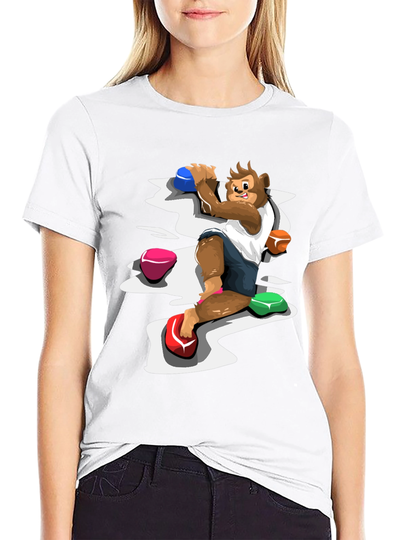 Camiseta Negra con Diseño de Mono Escalador