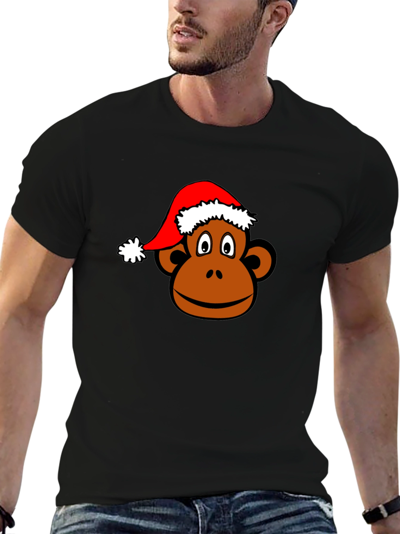 Camiseta Negra con Mono Navideño