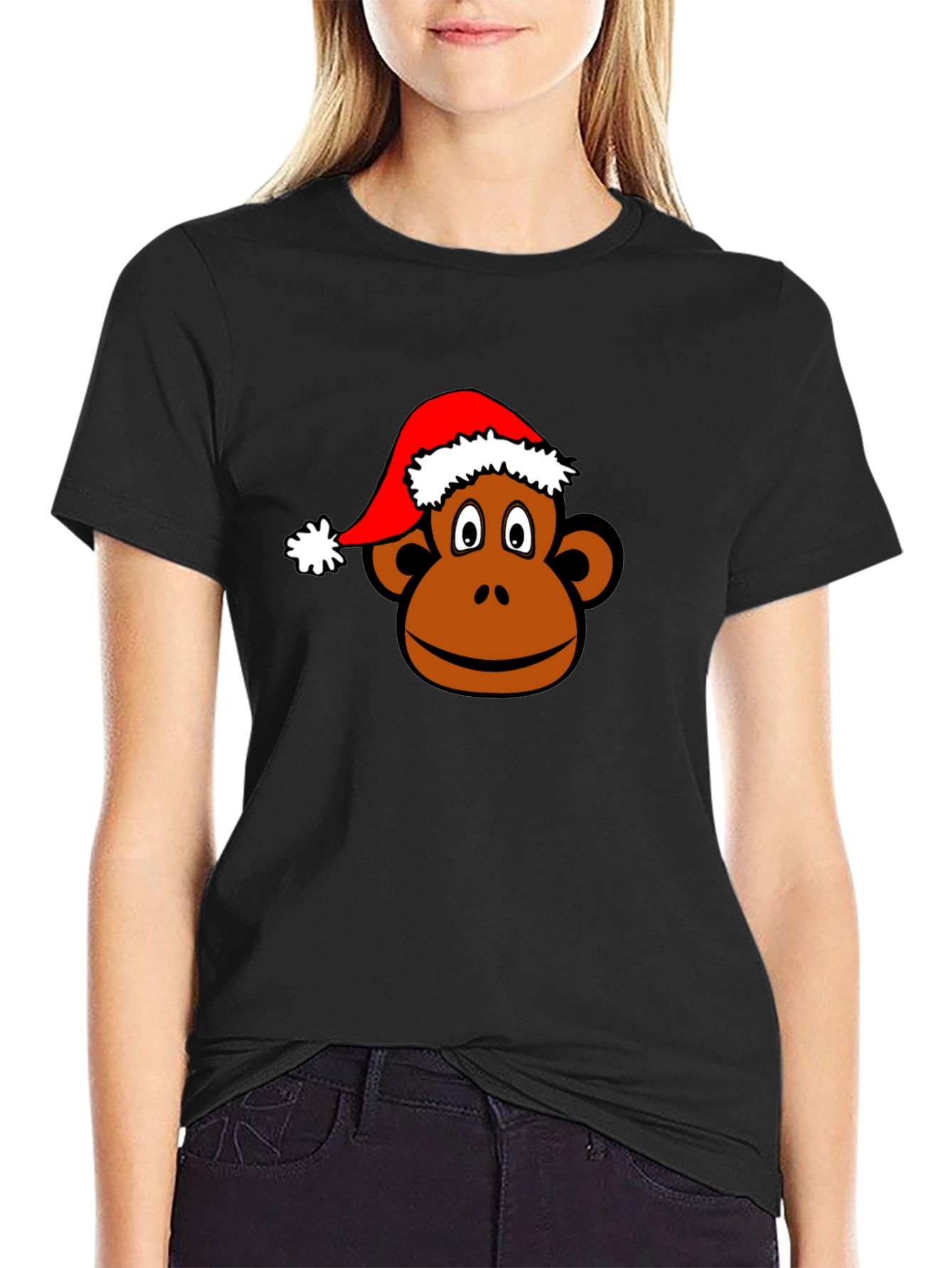 Camiseta Negra con Mono Navideño