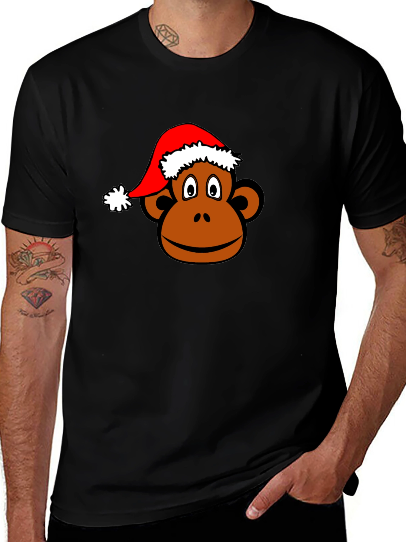 Camiseta Negra con Mono Navideño