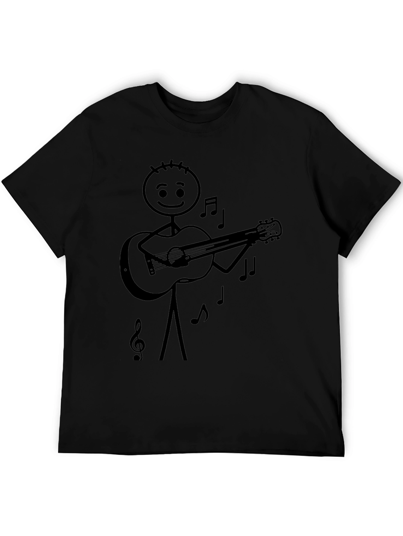 Camiseta Negra con Diseño de Músico de Palo