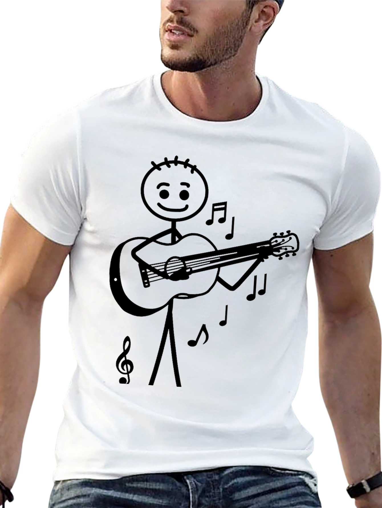 Camiseta Negra con Diseño de Músico de Palo