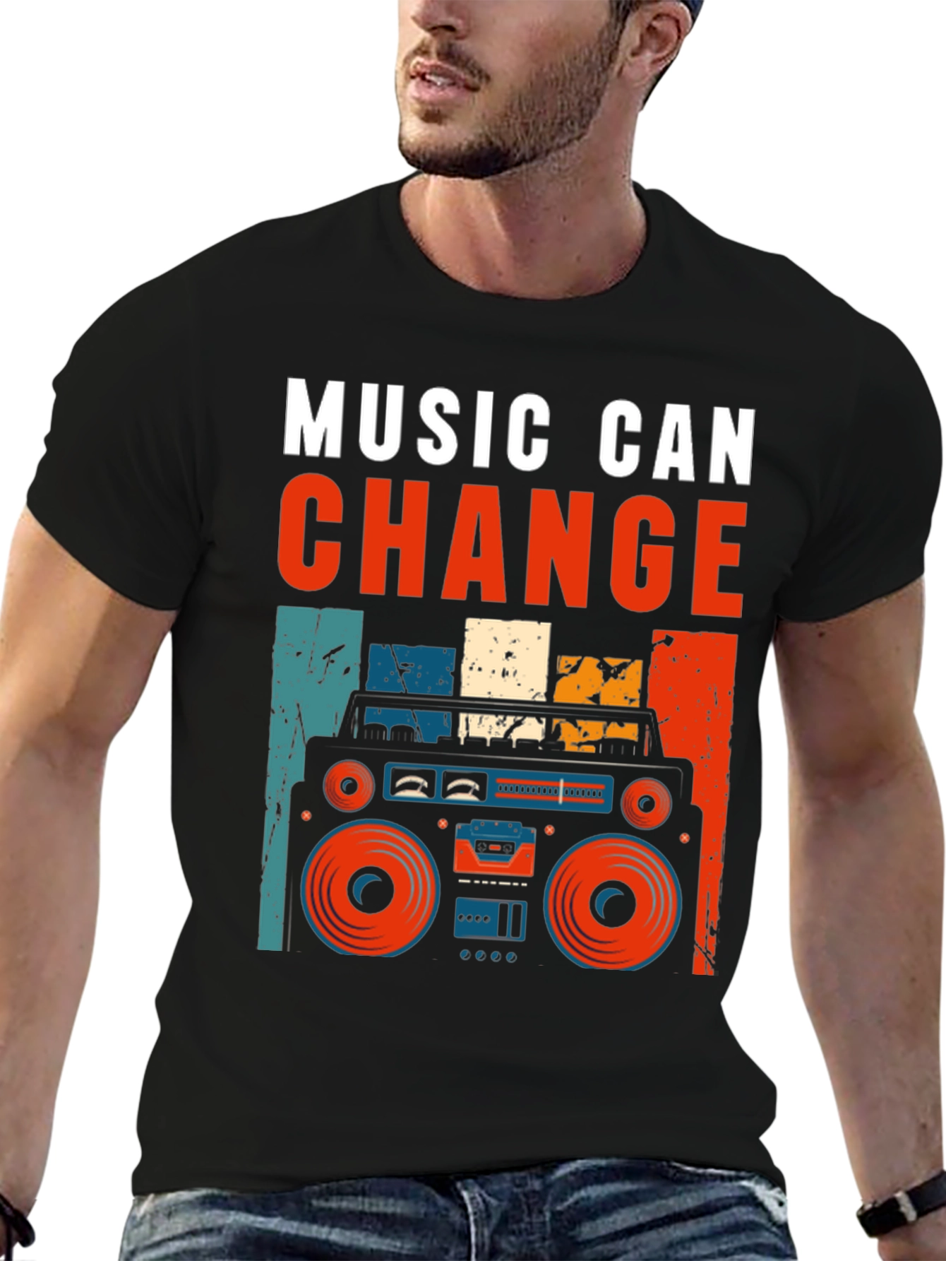 Camiseta Negra Retro La Música Puede Cambiar