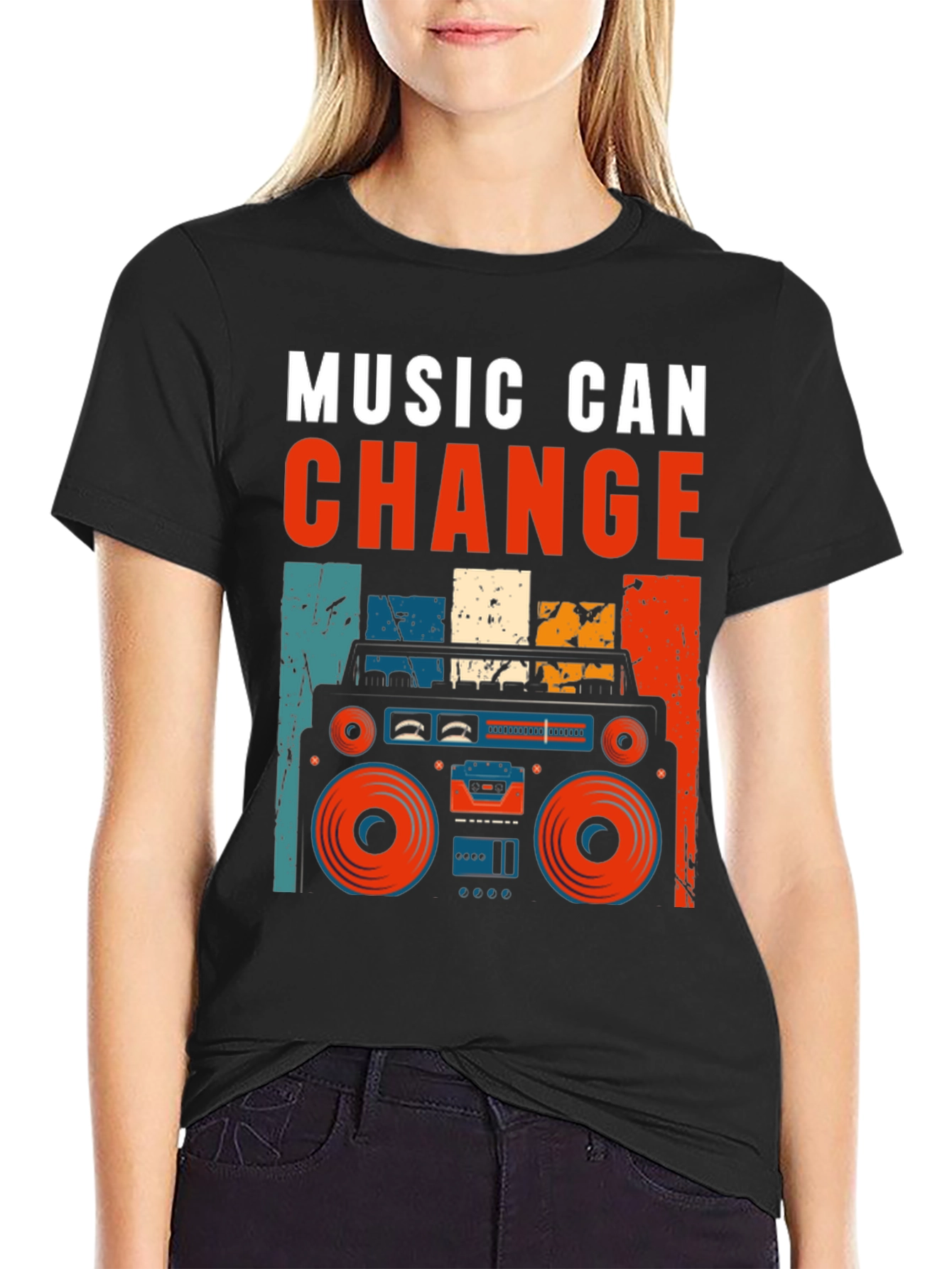 Camiseta Negra Retro La Música Puede Cambiar