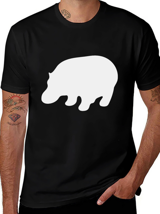 Camiseta Negra con Estampado de Hipopótamo Blanco