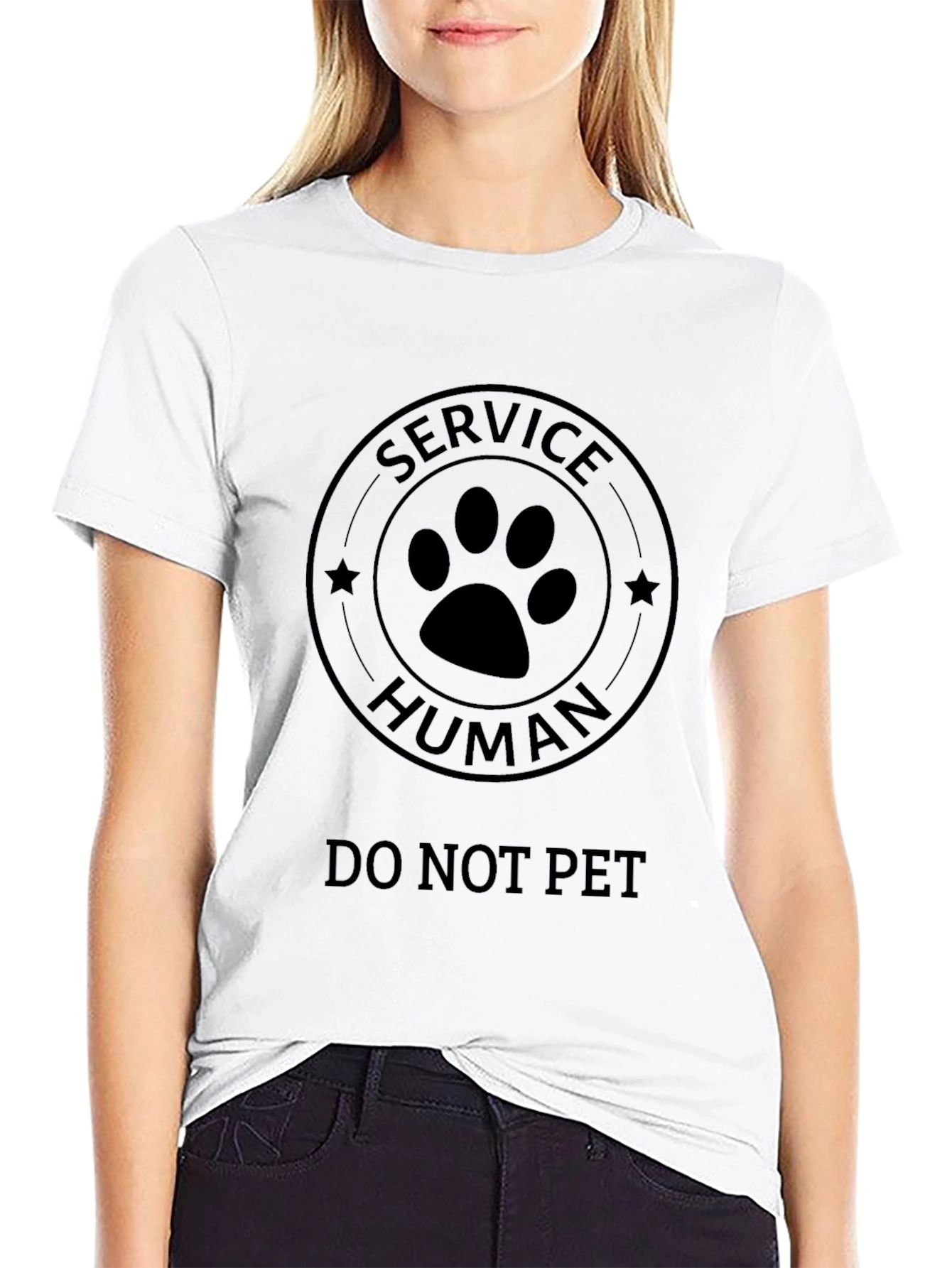 Camiseta Negra: Humano de Servicio - ¡No Acariciar!