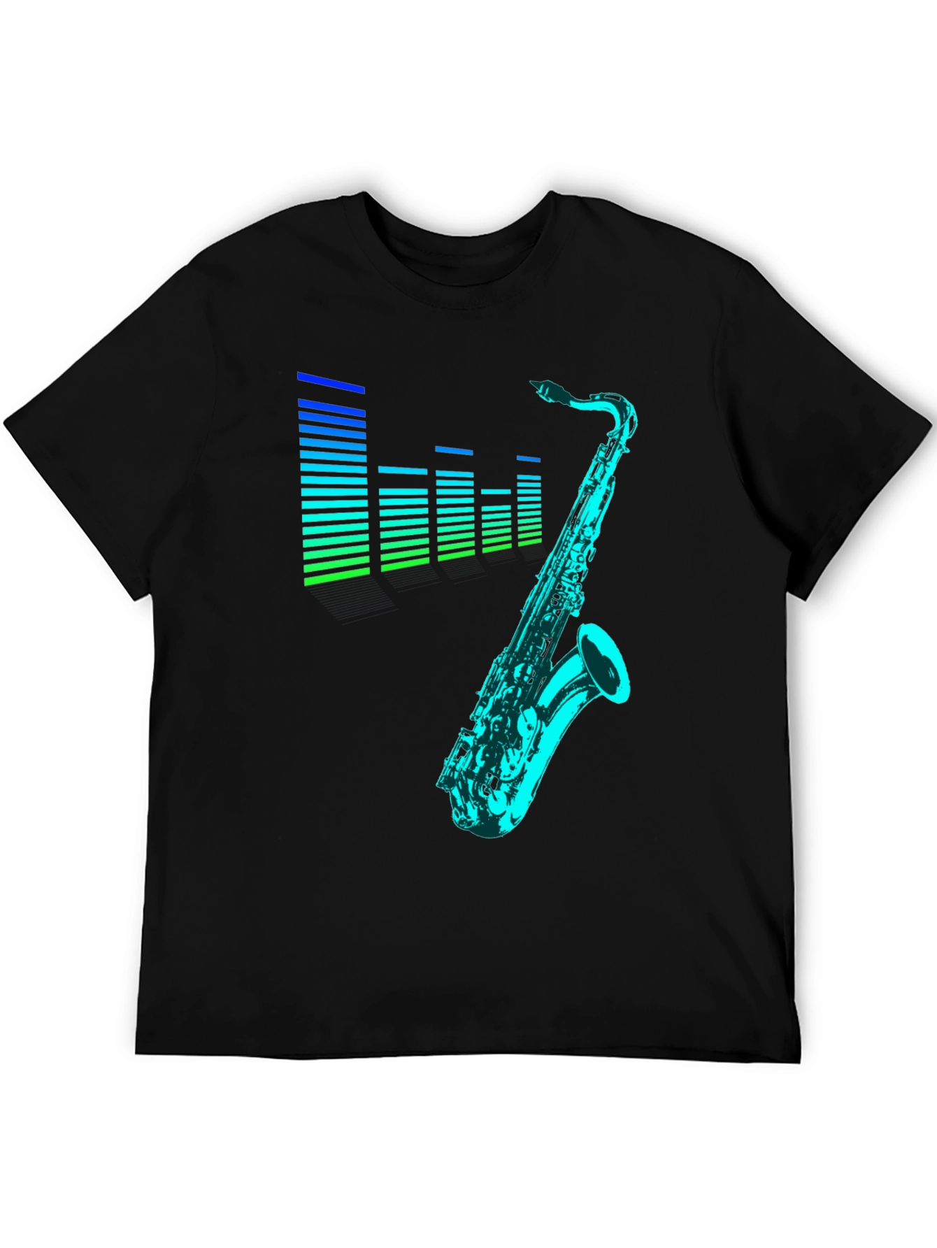 Camiseta Negra con Diseño de Saxofón y Ecualizador