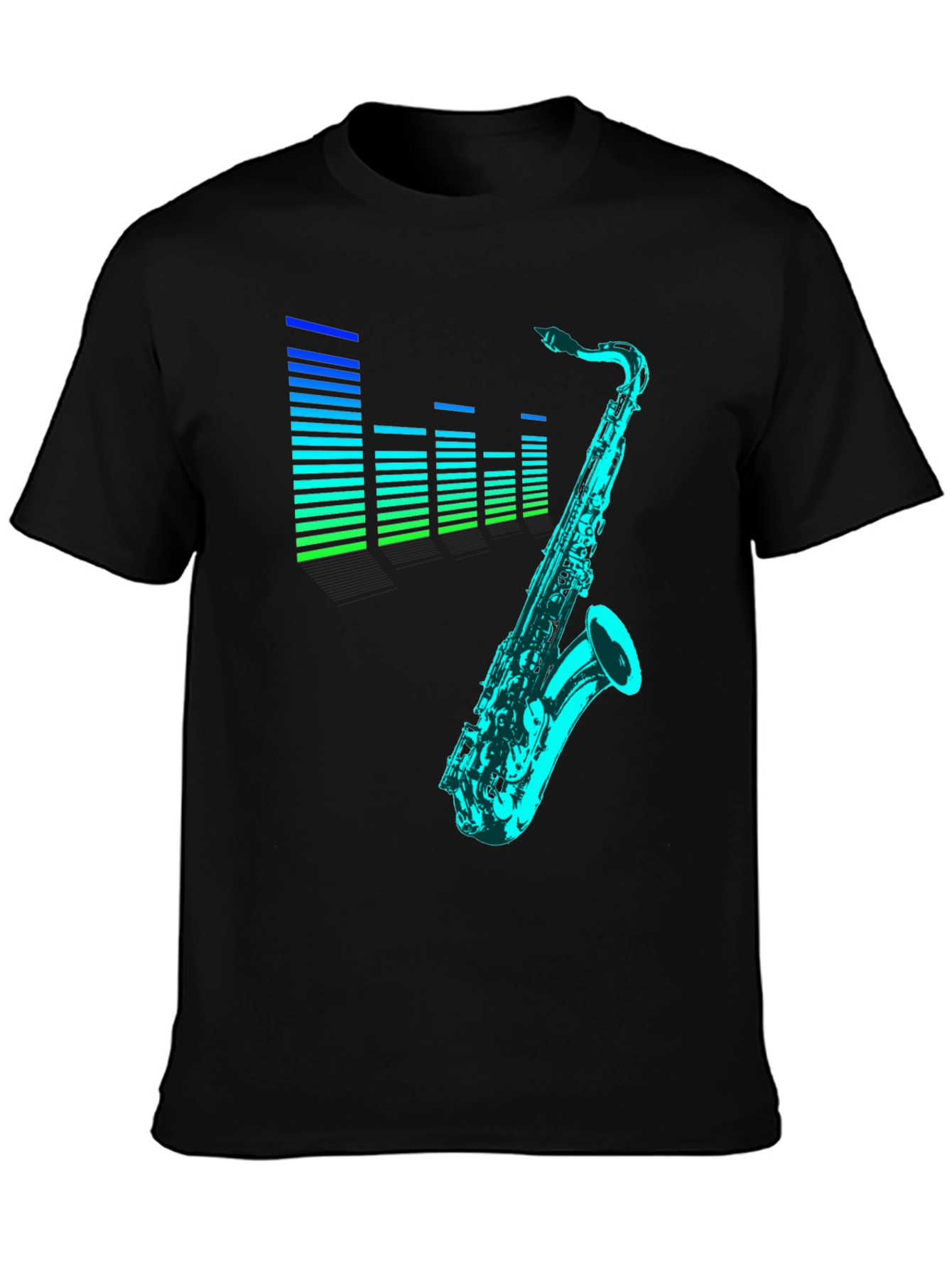 Camiseta Negra con Diseño de Saxofón y Ecualizador
