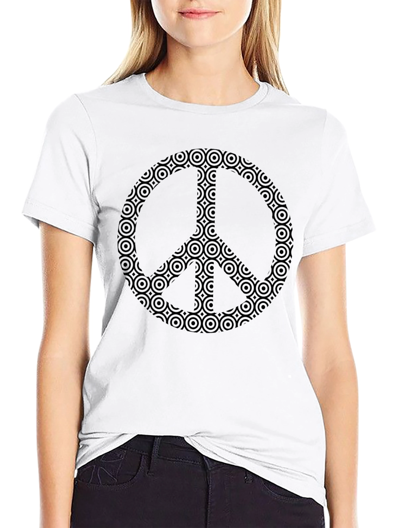 Camiseta Negra con Símbolo de Paz Geométrico