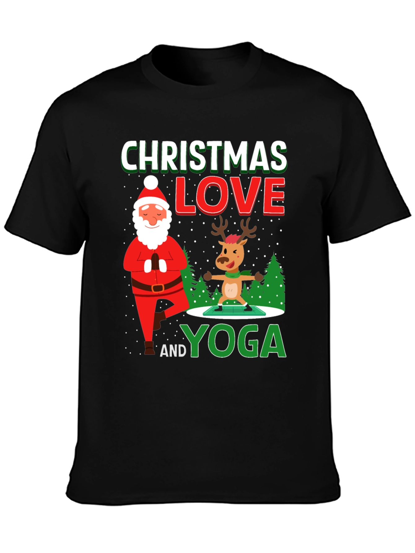 Camiseta Navideña Yoga Santa & Reno Divertida