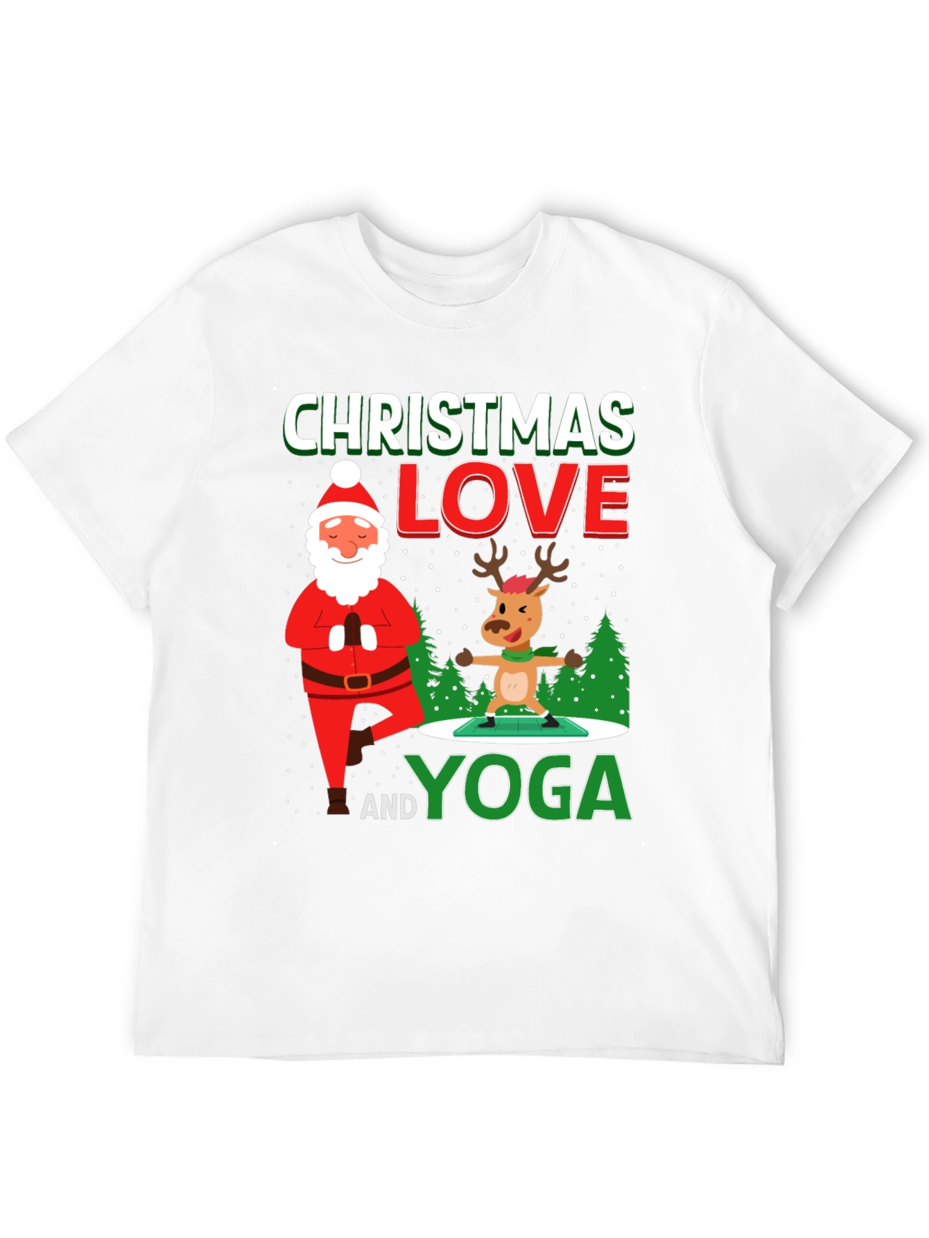 Camiseta Navideña Yoga Santa & Reno Divertida
