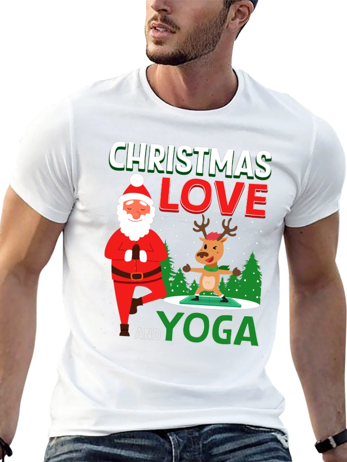 Camiseta Navideña Yoga Santa & Reno Divertida