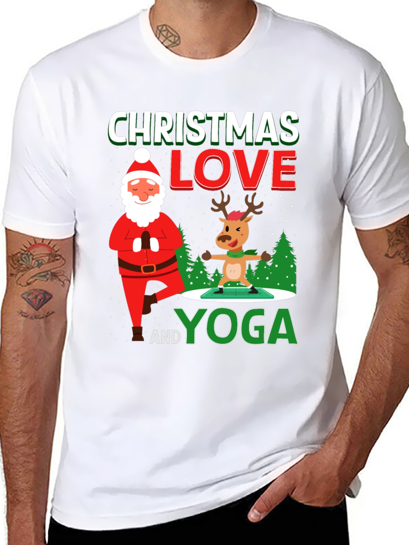 Camiseta Navideña Yoga Santa & Reno Divertida