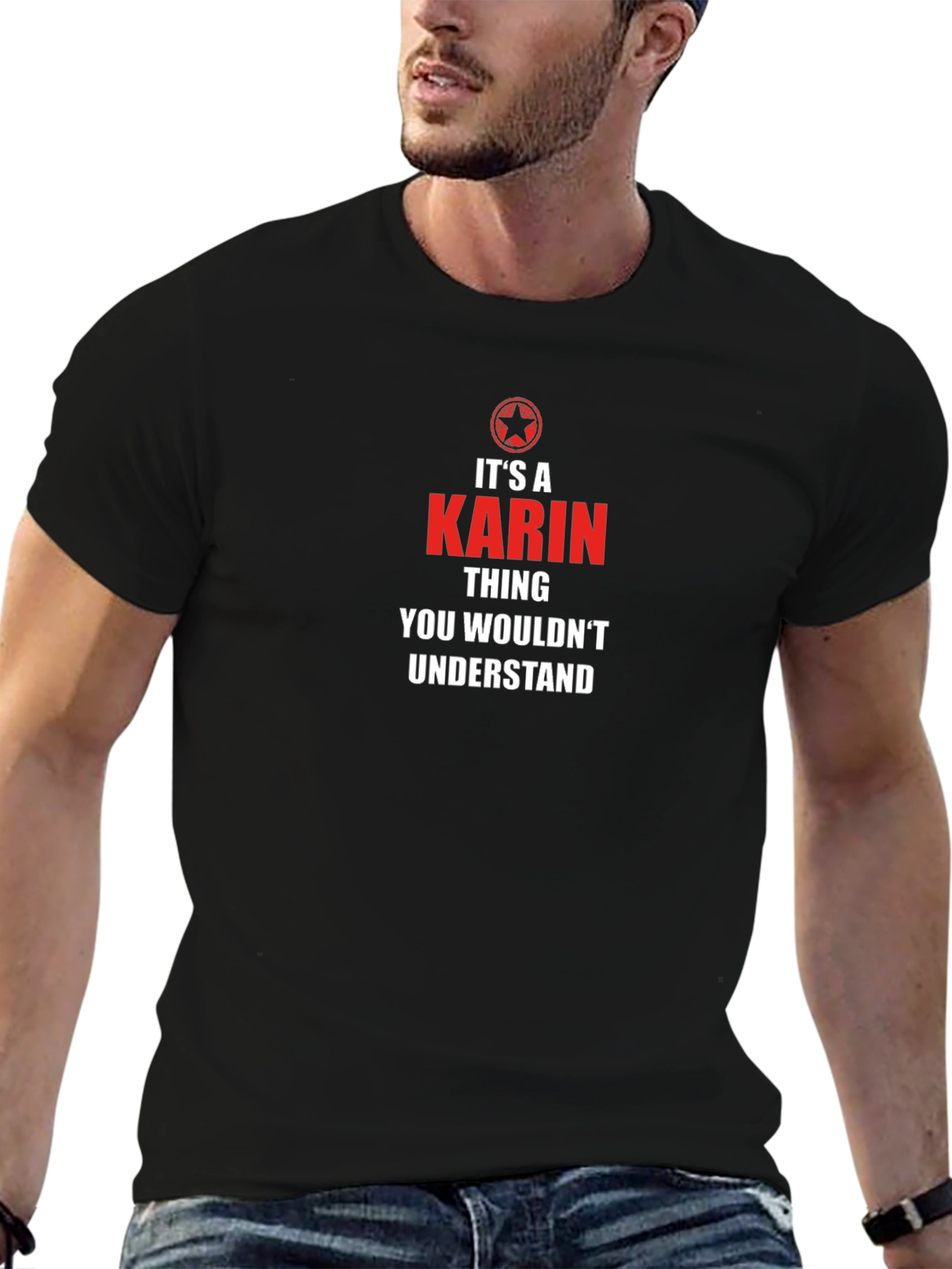 Camiseta Negra Karin Thing con Diseño Gráfico Unisex