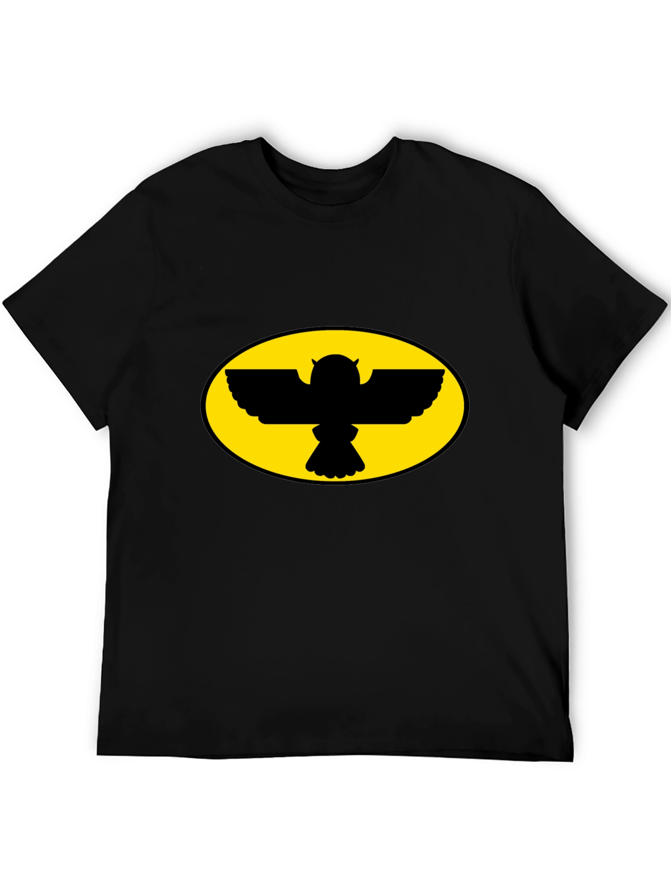 Camiseta Negra con Diseño de Búho Ovalado