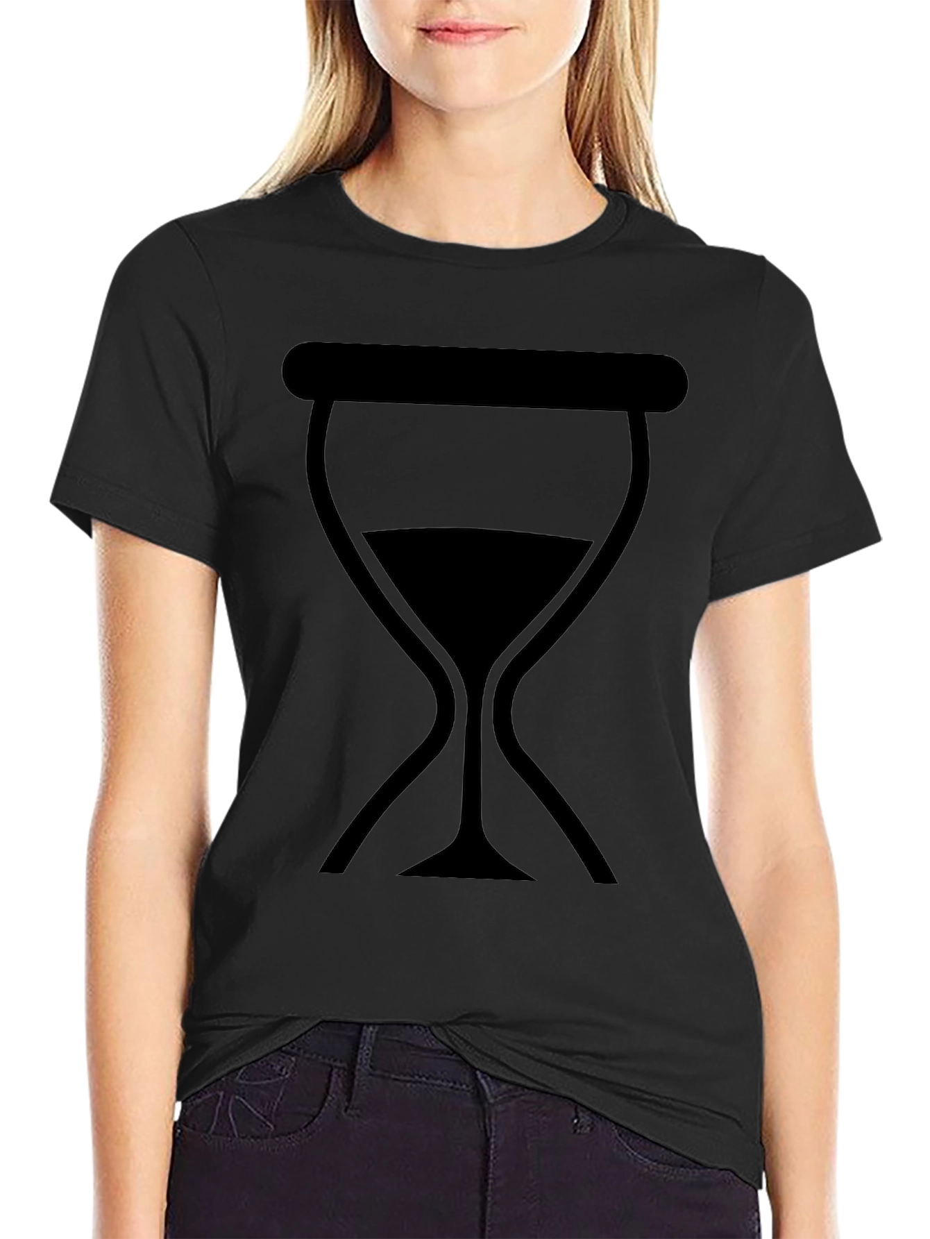 Camiseta Negra Unisex con Diseño de Reloj de Arena