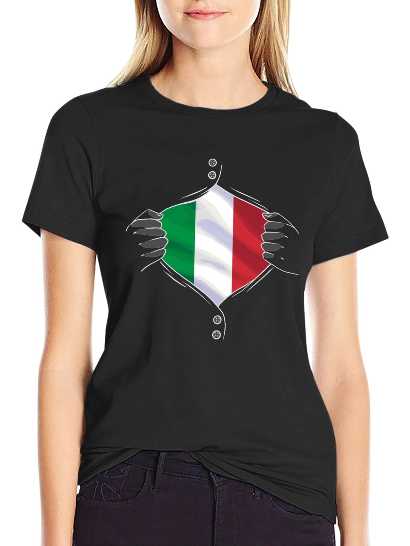 Camiseta Negra con Diseño Bandera Italiana