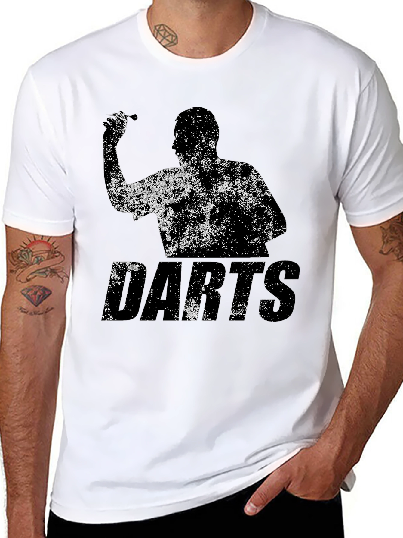 Camiseta Negra Estampada de Dardos para Hombre