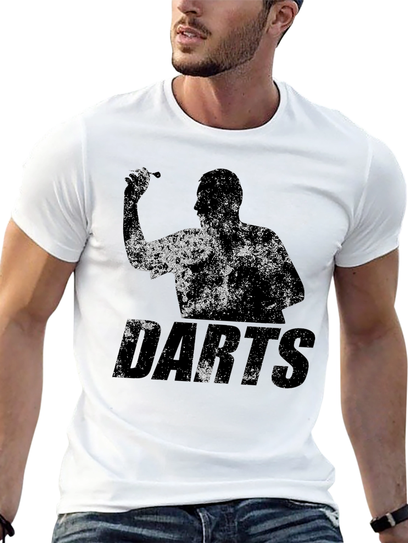 Camiseta Negra Estampada de Dardos para Hombre