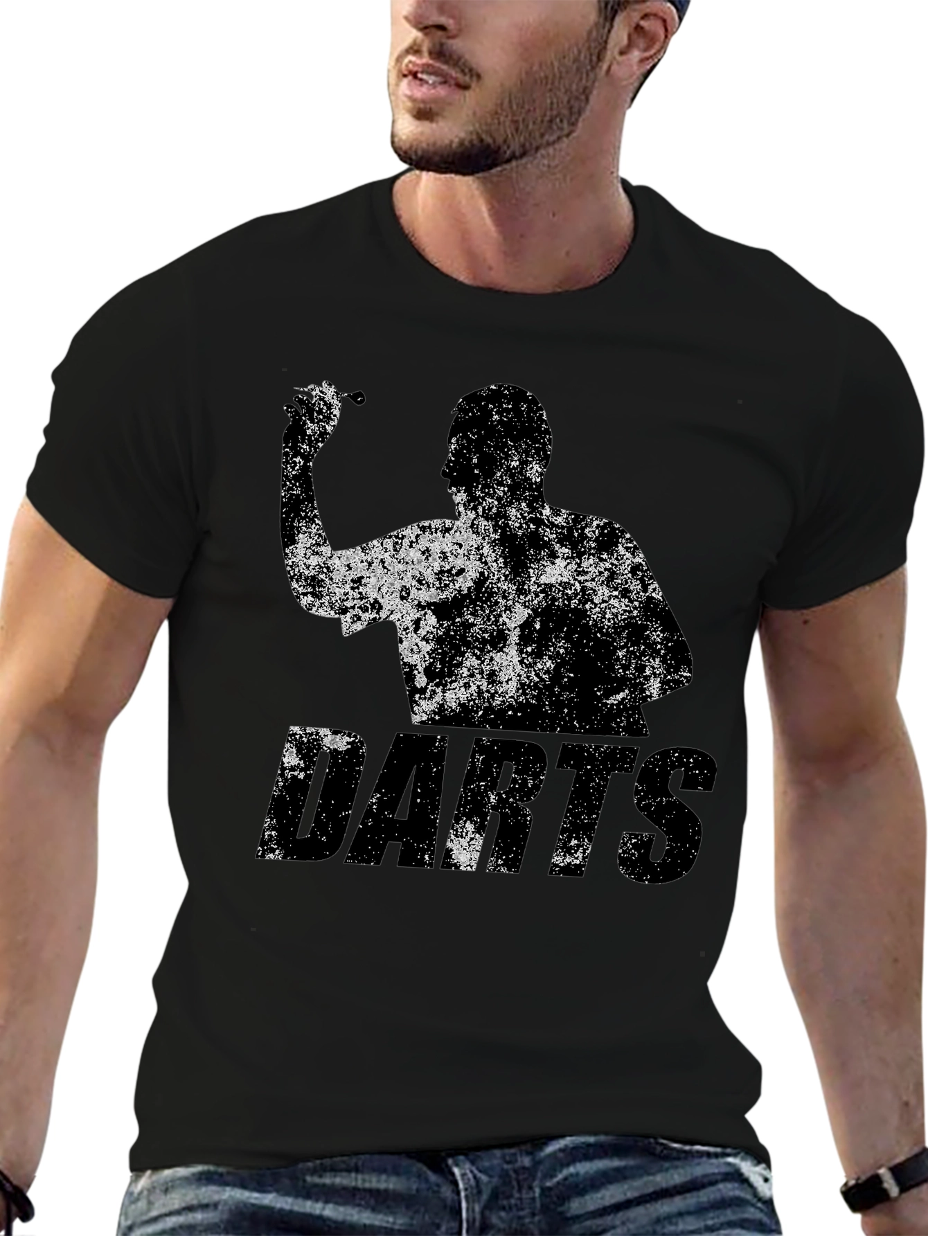 Camiseta Negra Estampada de Dardos para Hombre