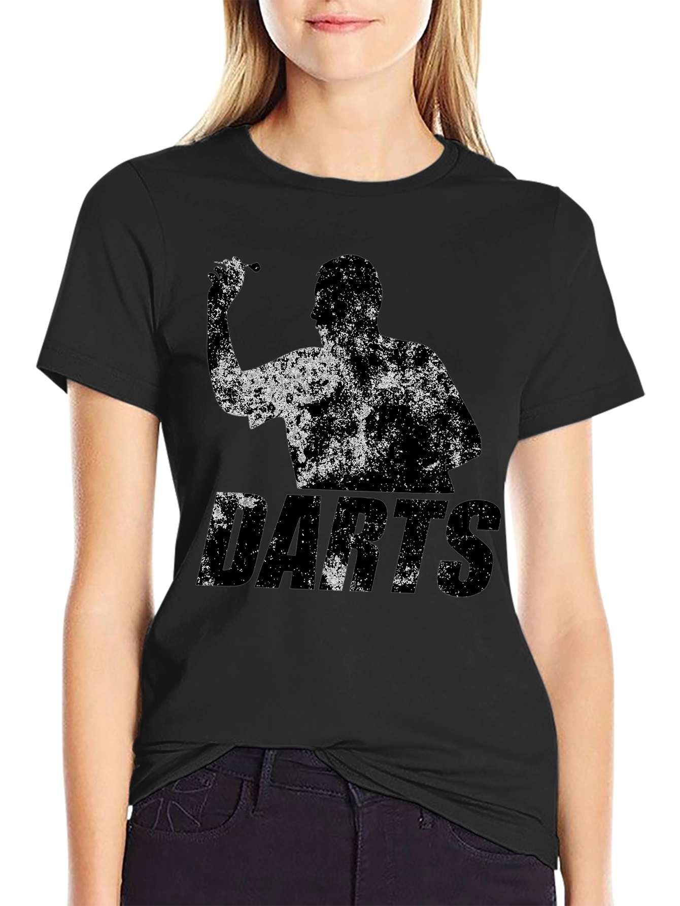 Camiseta Negra Estampada de Dardos para Hombre