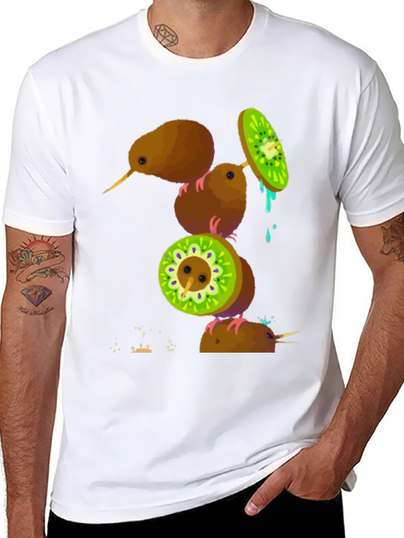 Camiseta Negra con Diseño de Kiwis Divertidos