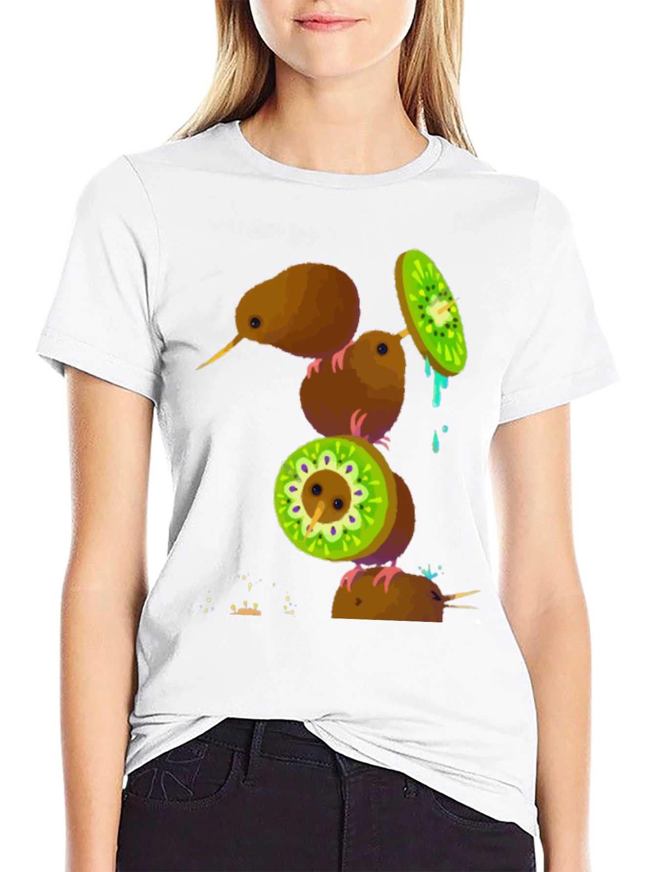 Camiseta Negra con Diseño de Kiwis Divertidos