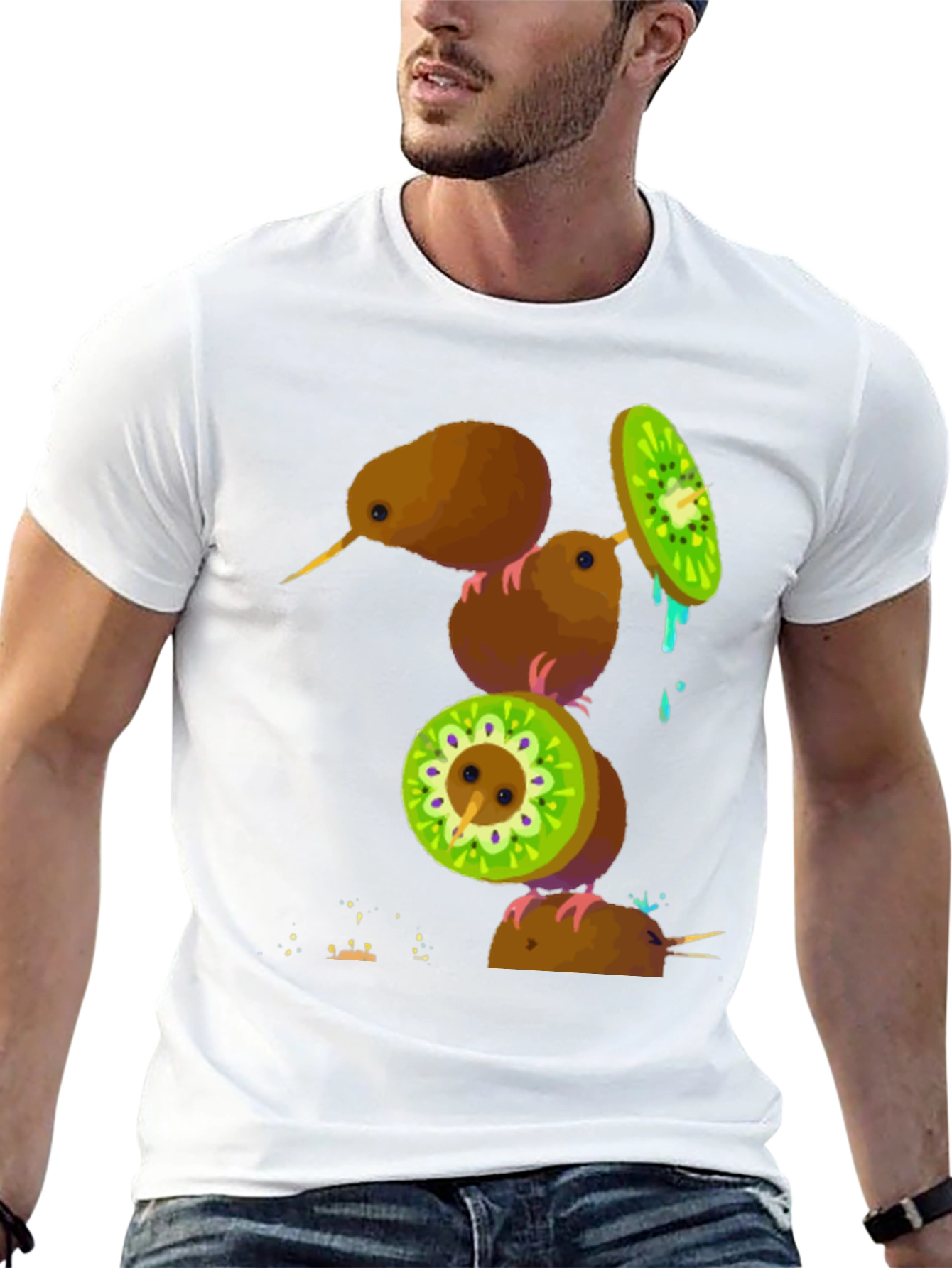 Camiseta Negra con Diseño de Kiwis Divertidos