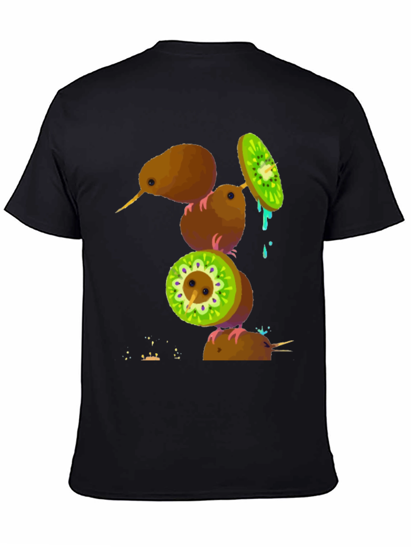 Camiseta Negra con Diseño de Kiwis Divertidos