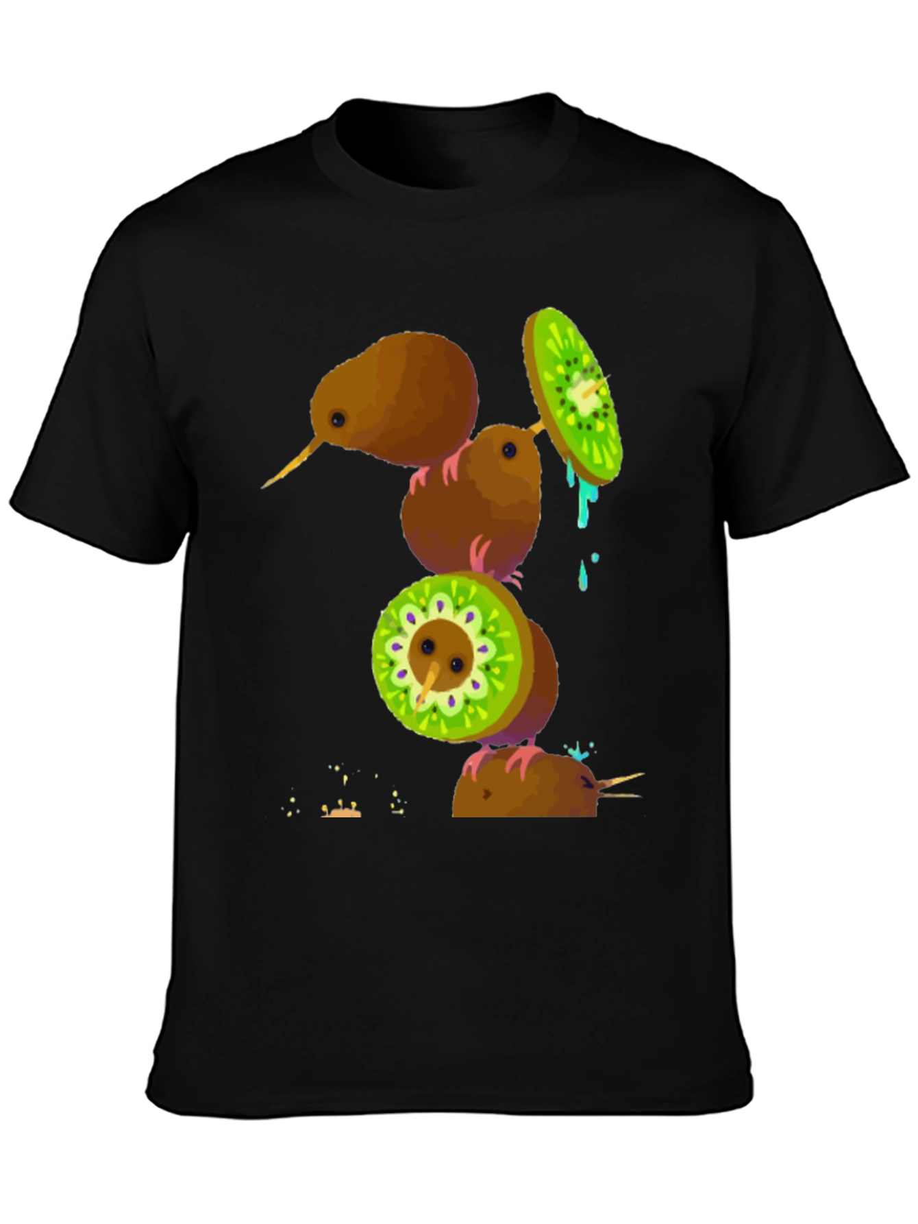 Camiseta Negra con Diseño de Kiwis Divertidos