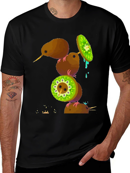 Camiseta Negra con Diseño de Kiwis Divertidos