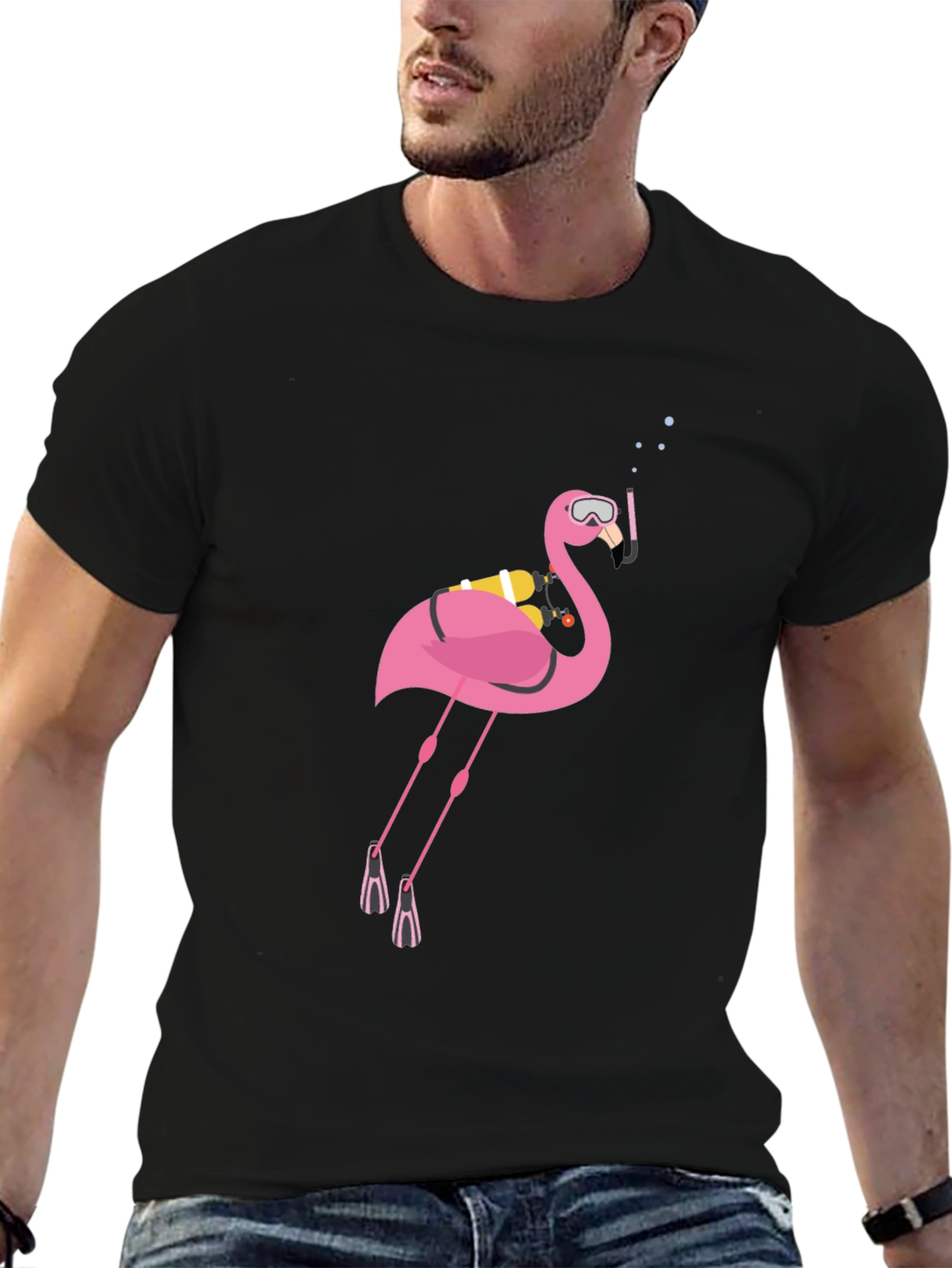 Camiseta Negra con Flamenco Buceador