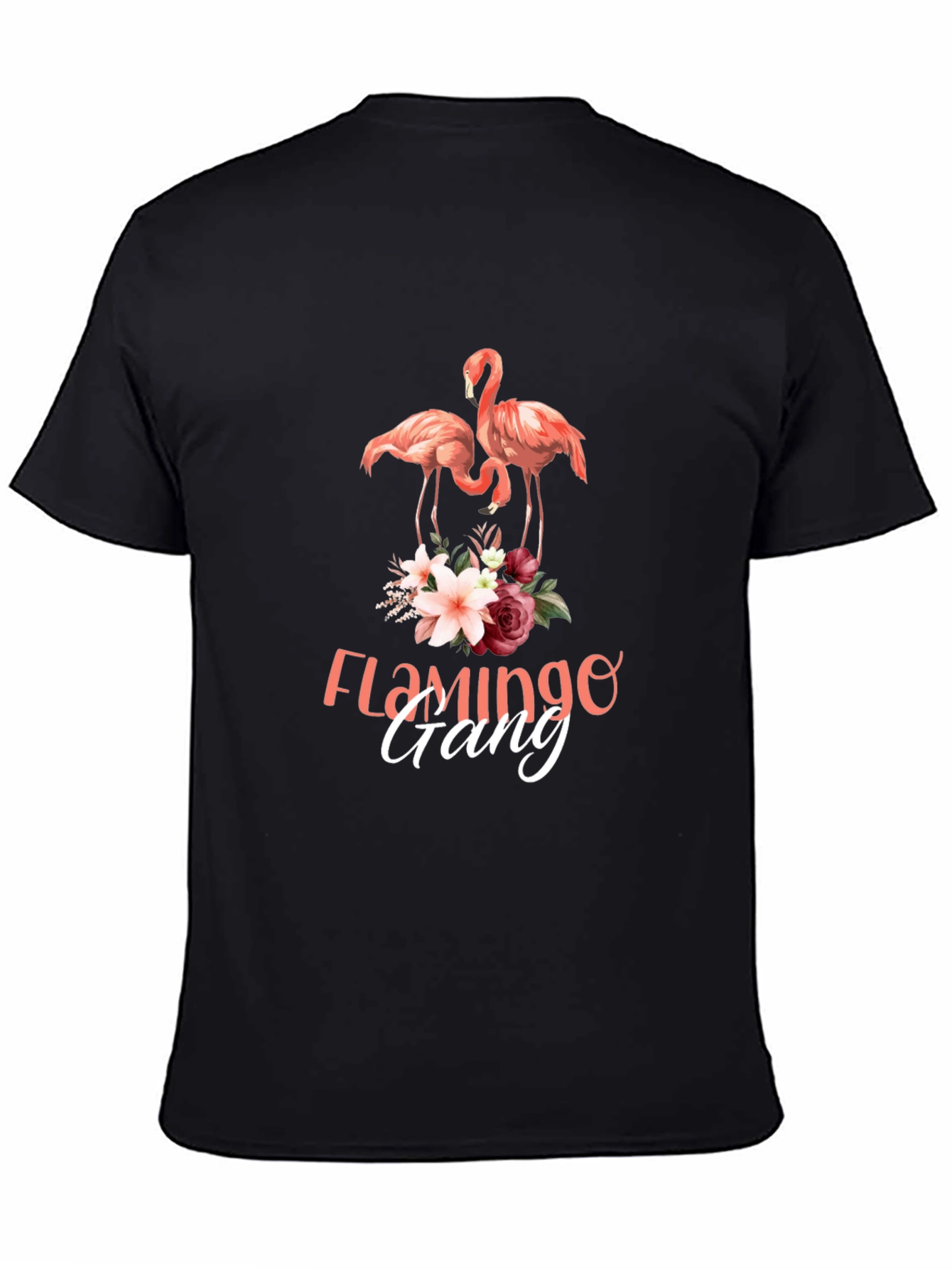 Camiseta Negra con Estampado de Flamencos