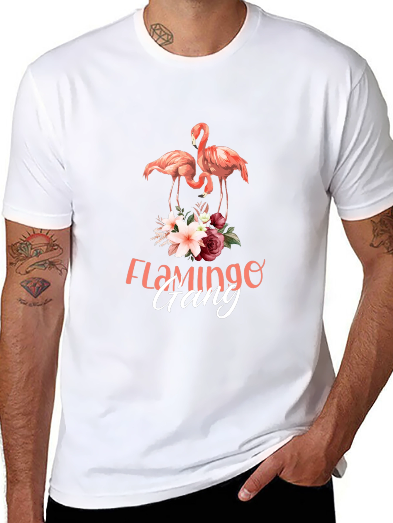 Camiseta Negra con Estampado de Flamencos