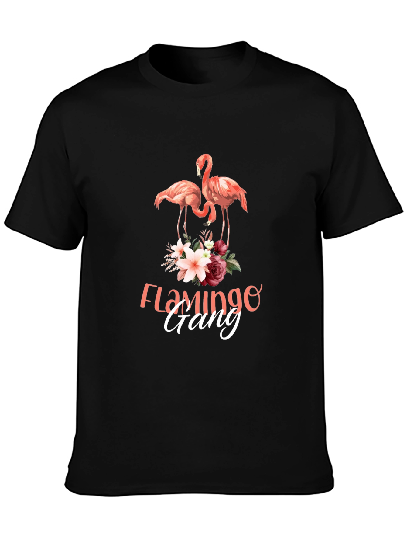 Camiseta Negra con Estampado de Flamencos