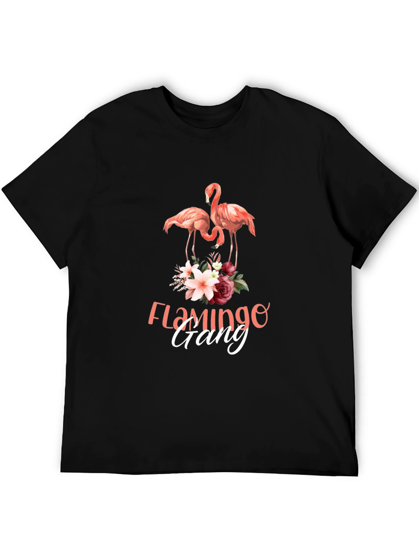 Camiseta Negra con Estampado de Flamencos