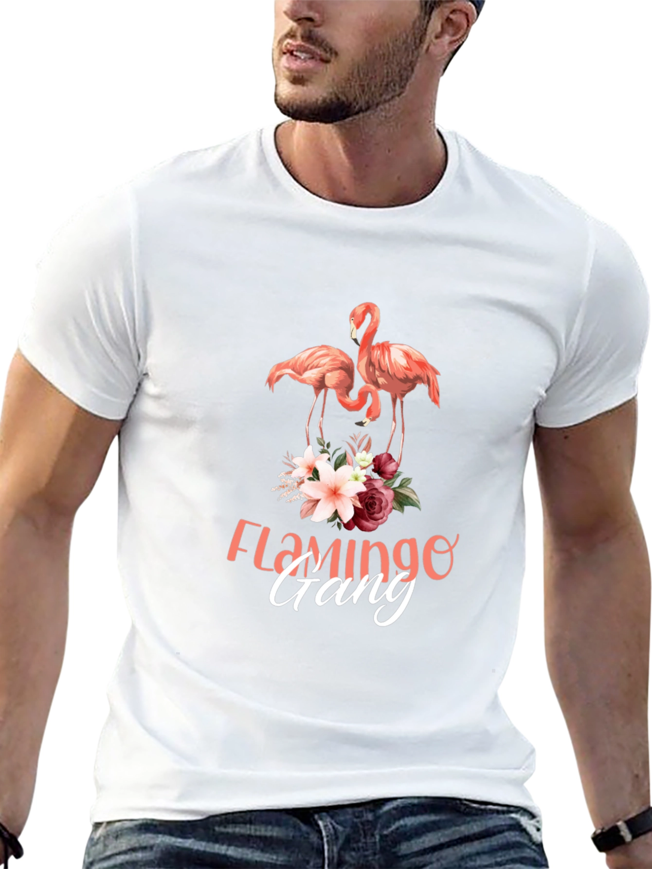 Camiseta Negra con Estampado de Flamencos