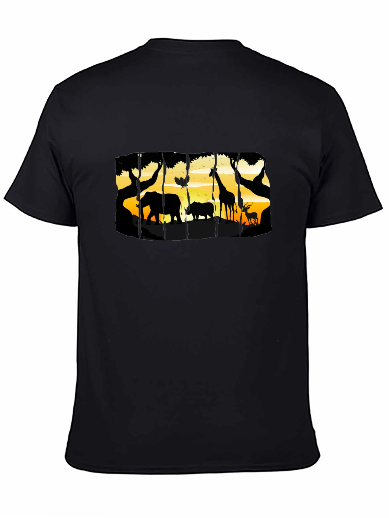 Camiseta Negra con Diseño de Vida Salvaje Africana