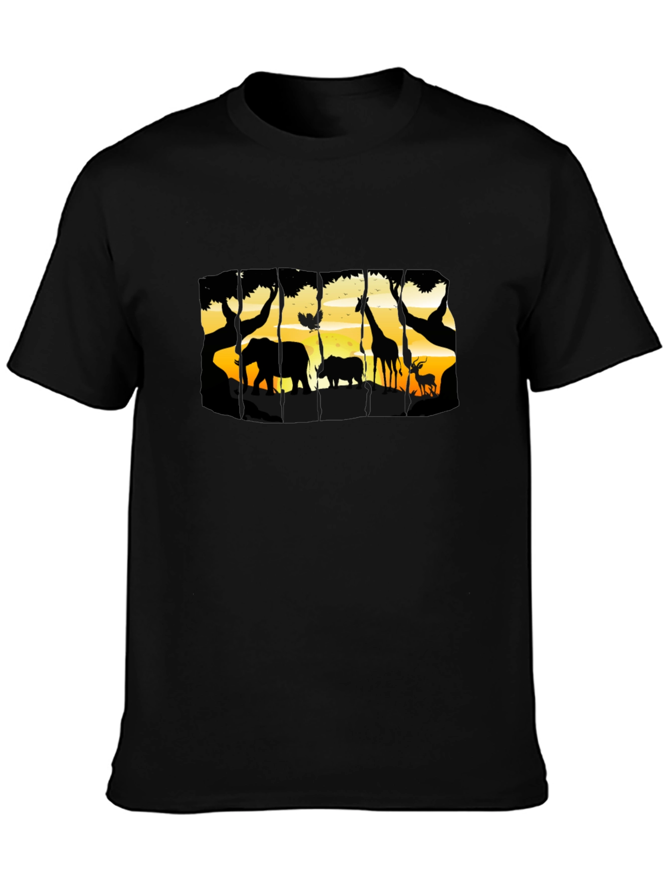 Camiseta Negra con Diseño de Vida Salvaje Africana