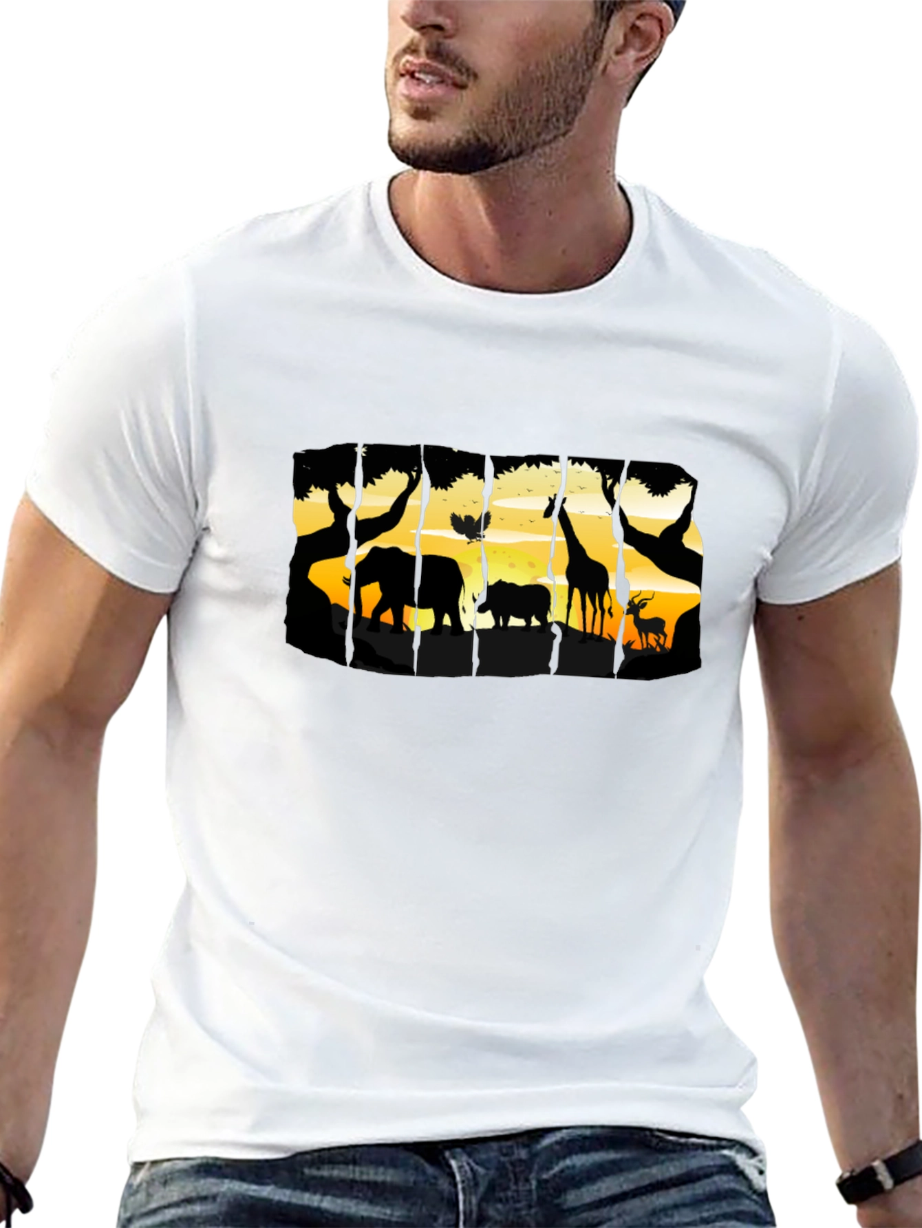 Camiseta Negra con Diseño de Vida Salvaje Africana