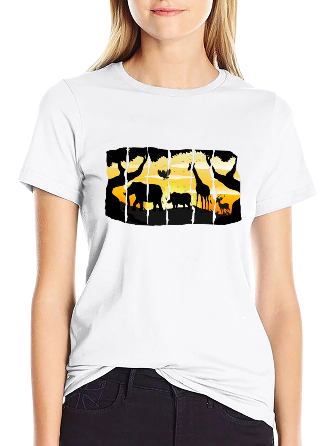 Camiseta Negra con Diseño de Vida Salvaje Africana