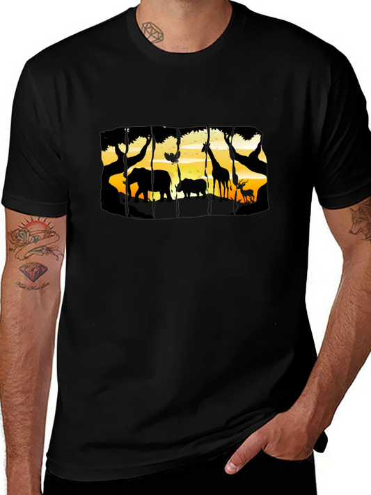 Camiseta Negra con Diseño de Vida Salvaje Africana