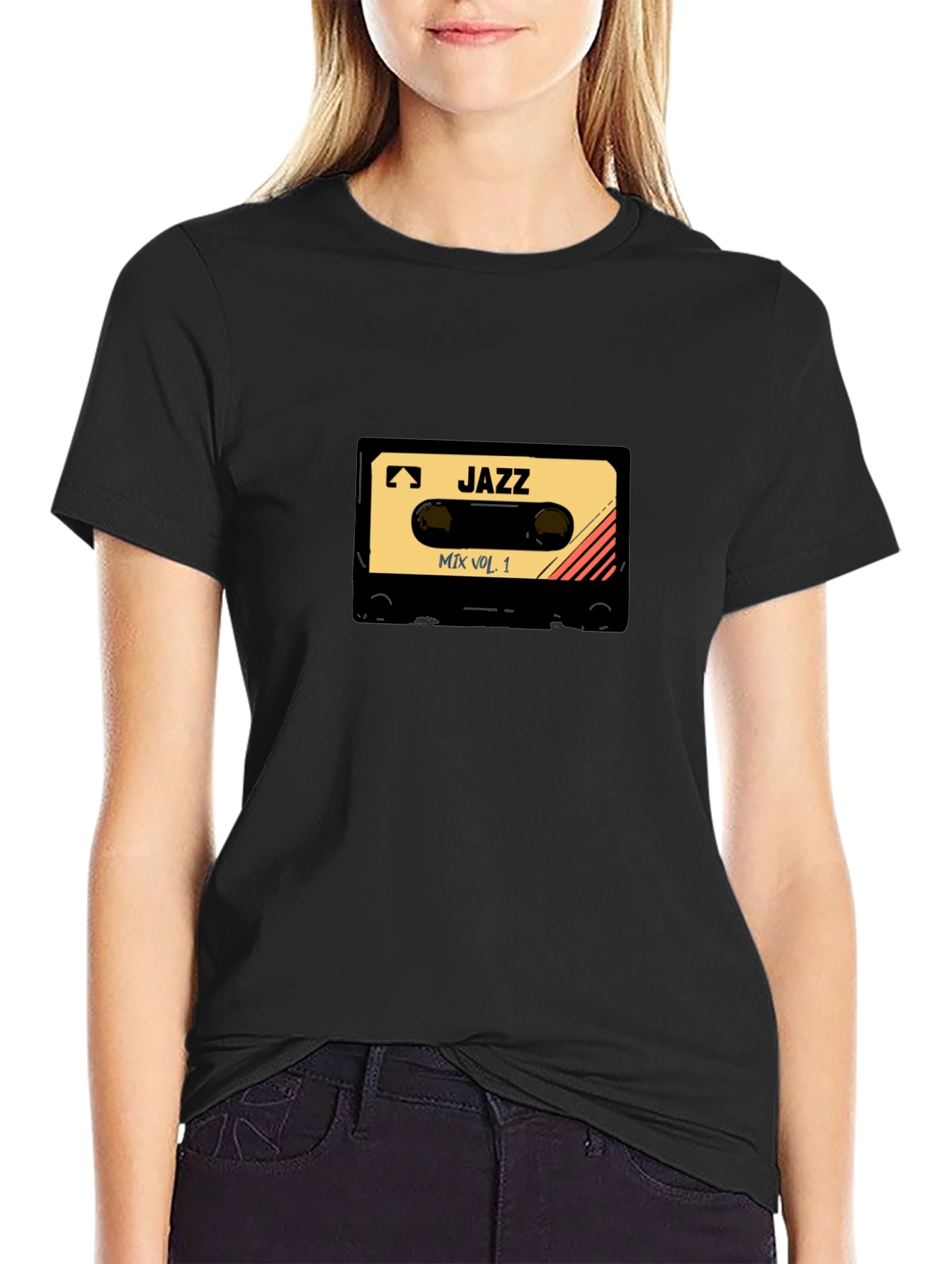 Camiseta Negra con Diseño de Cassette Jazz