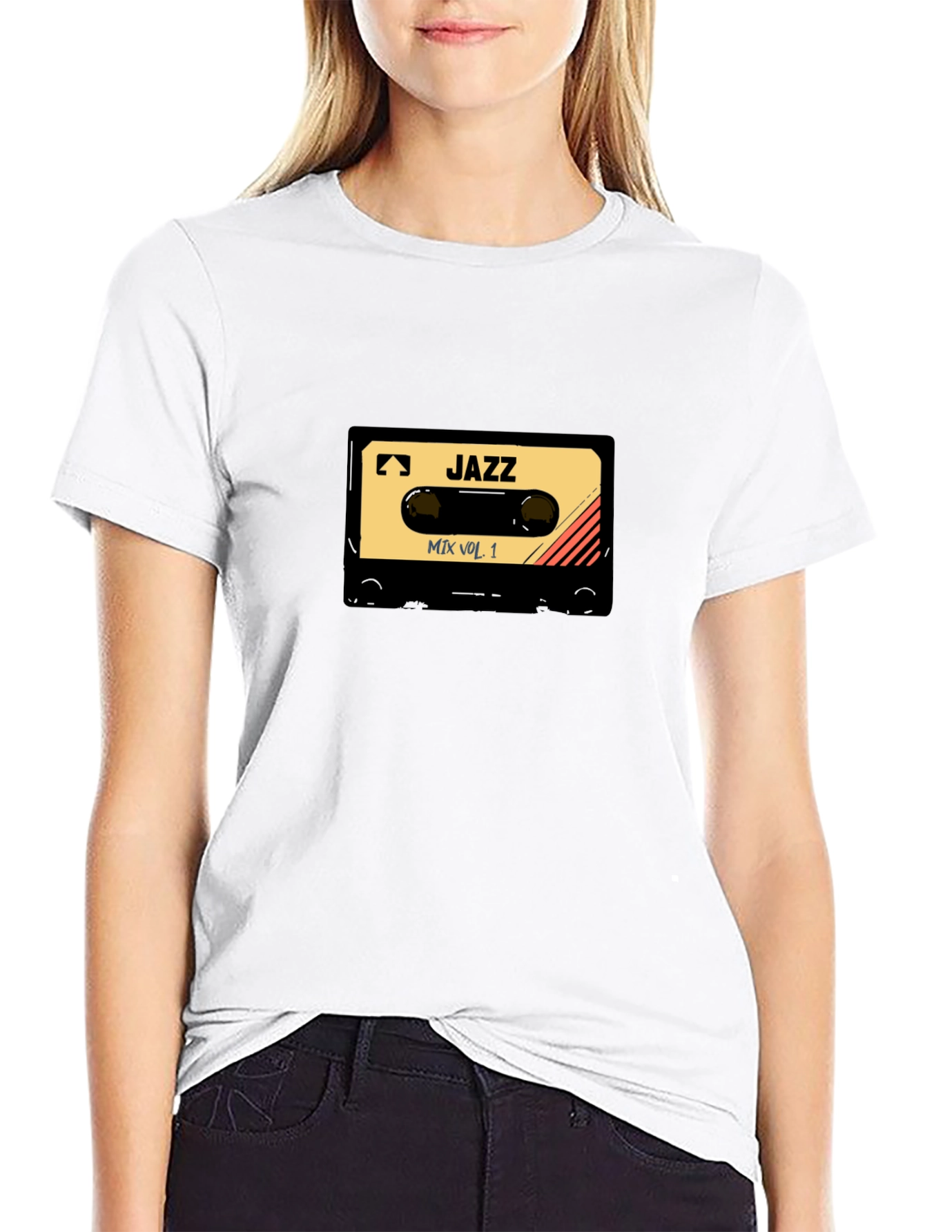 Camiseta Negra con Diseño de Cassette Jazz