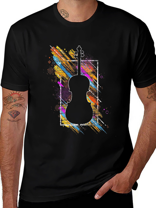 Camiseta Negra con Diseño de Violín Abstracto