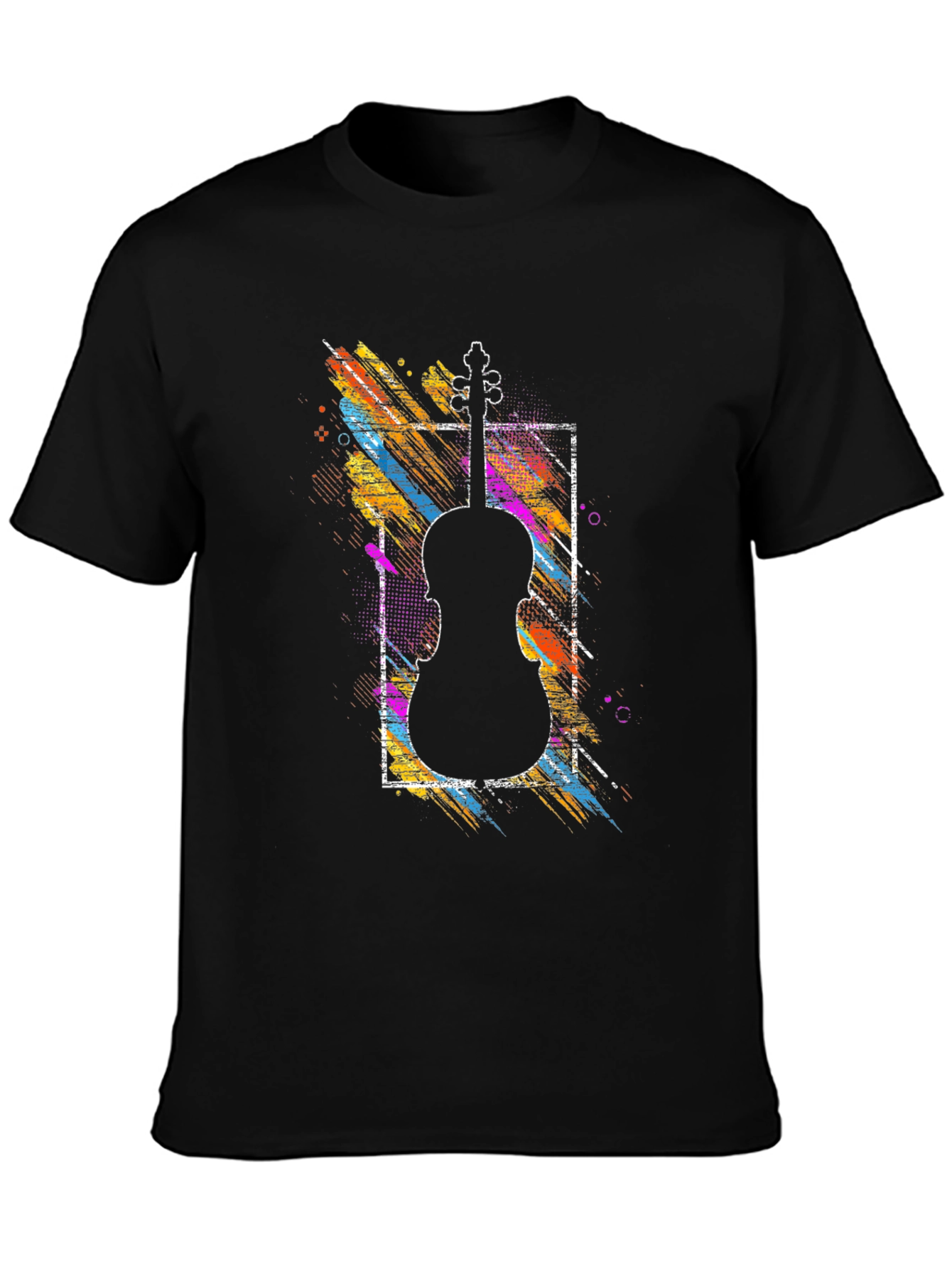 Camiseta Negra con Diseño de Violín Abstracto
