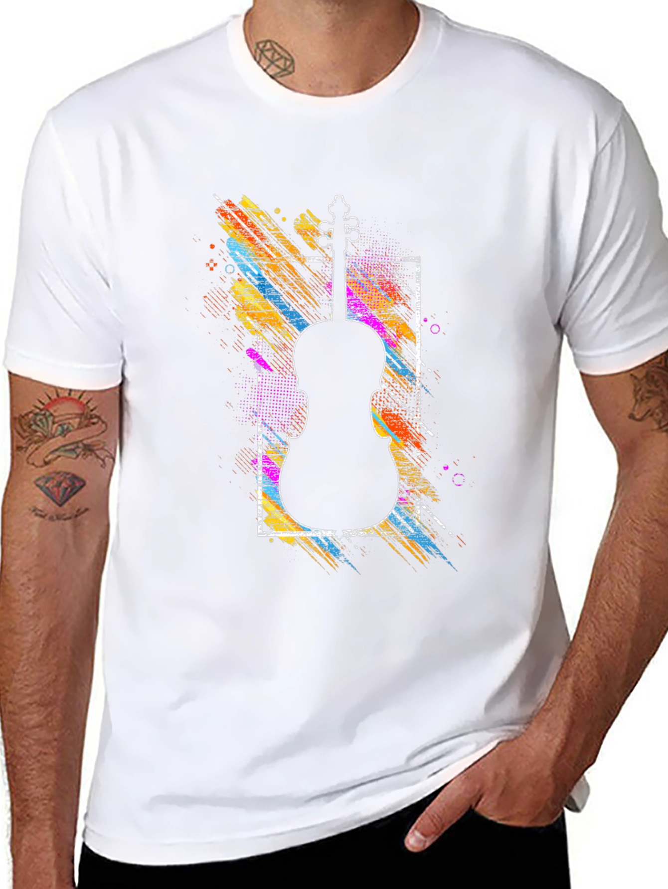 Camiseta Negra con Diseño de Violín Abstracto